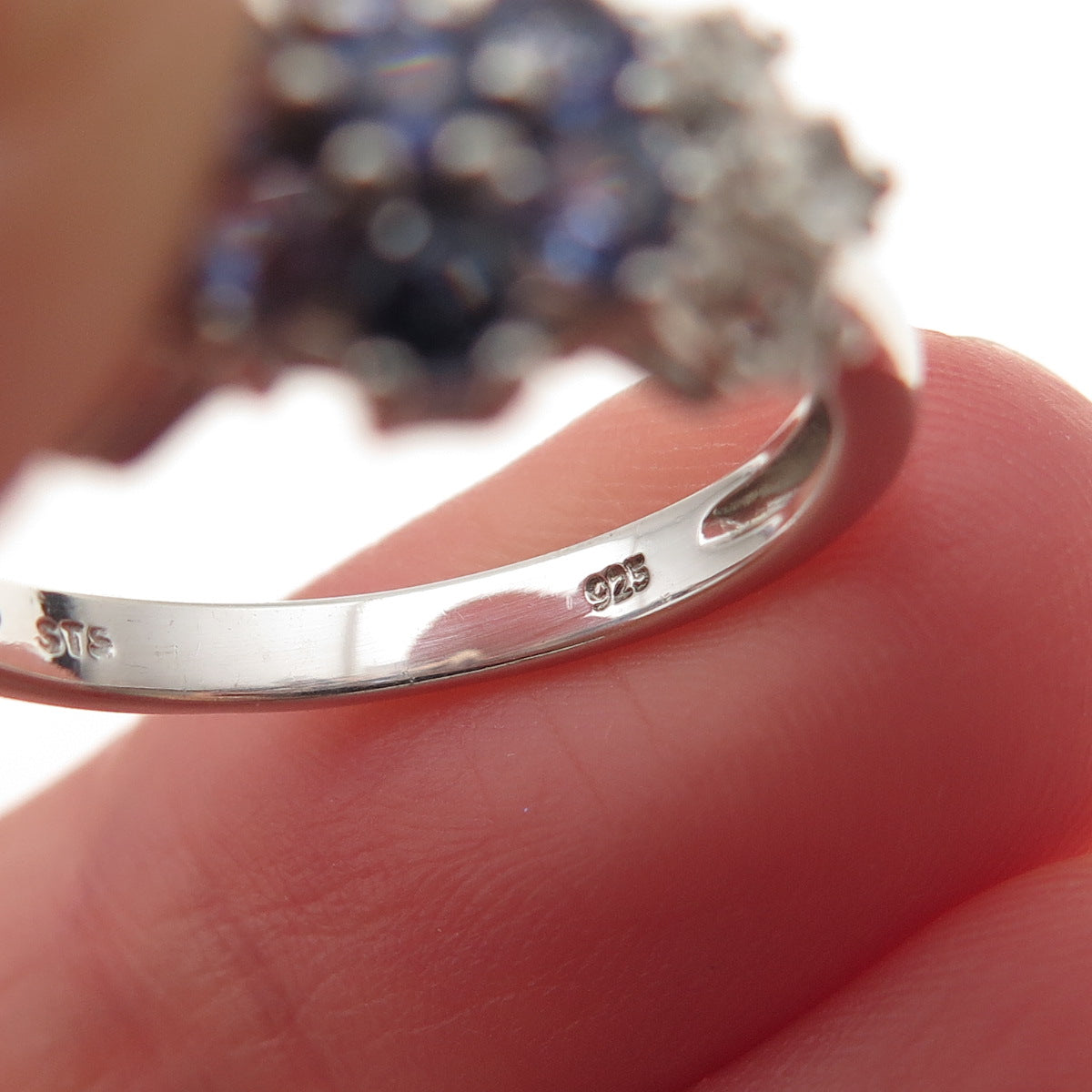 Chuck Clemency 925 Sterling Silver Real Tanzanite & White Topaz Ring Size 8.25
