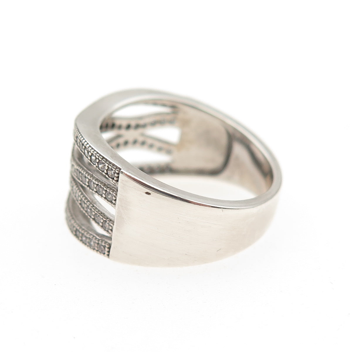 925 Sterling Silver Round-Cut C Z Crisscross Ring Size 7.25