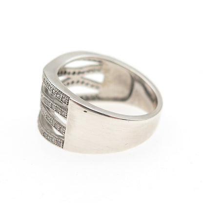 925 Sterling Silver Round-Cut C Z Crisscross Ring Size 7.25