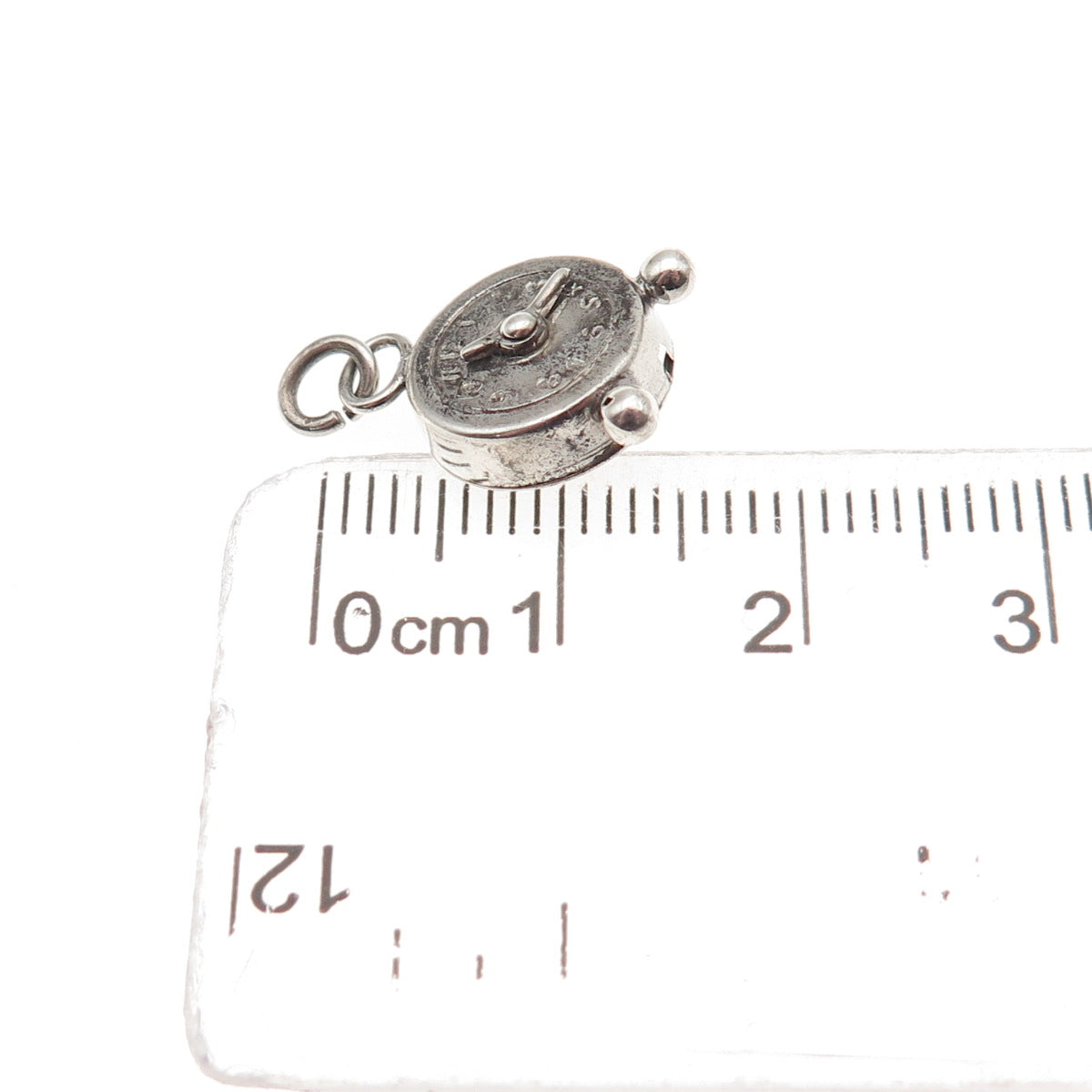 925 Sterling Silver Antique Art Deco Alarm Clock 3D Mini Charm Pendant