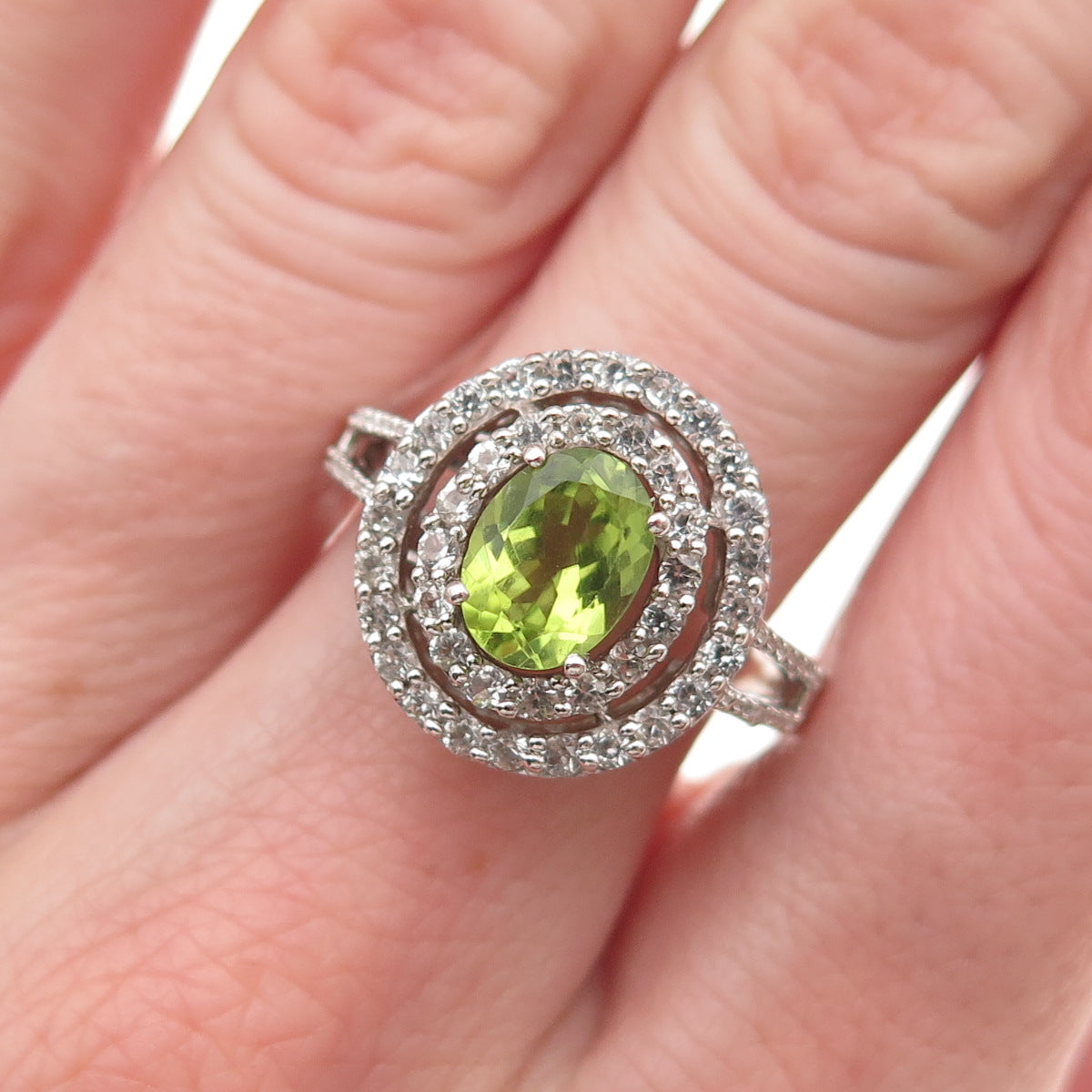 Jane Seymour 925 Sterling Silver Real Peridot & White Topaz Ring Size 8.5