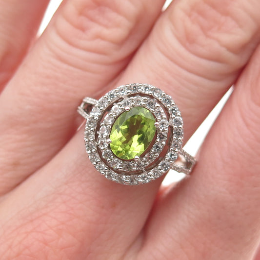 Jane Seymour 925 Sterling Silver Real Peridot & White Topaz Ring Size 8.5