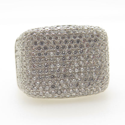 925 Sterling Silver Pave C Z Domed Ring Size 12.5