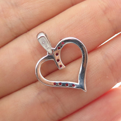 925 Sterling Real Diamond Accent & Lab-Created Pink Sapphire Heart Charm Pendant