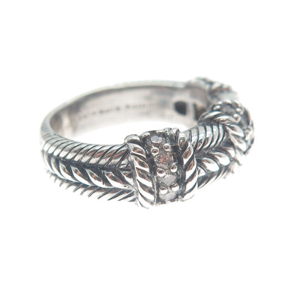 JUDITH RIPKA 925 Sterling Silver Round-Cut C Z Station Oxidized Ring Size 7.25