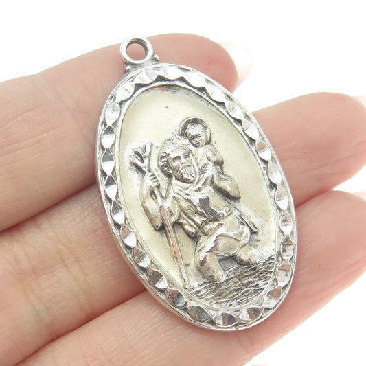 HAYWARD 925 Sterling Silver Antique Art Deco St. Christopher Religious Pendant