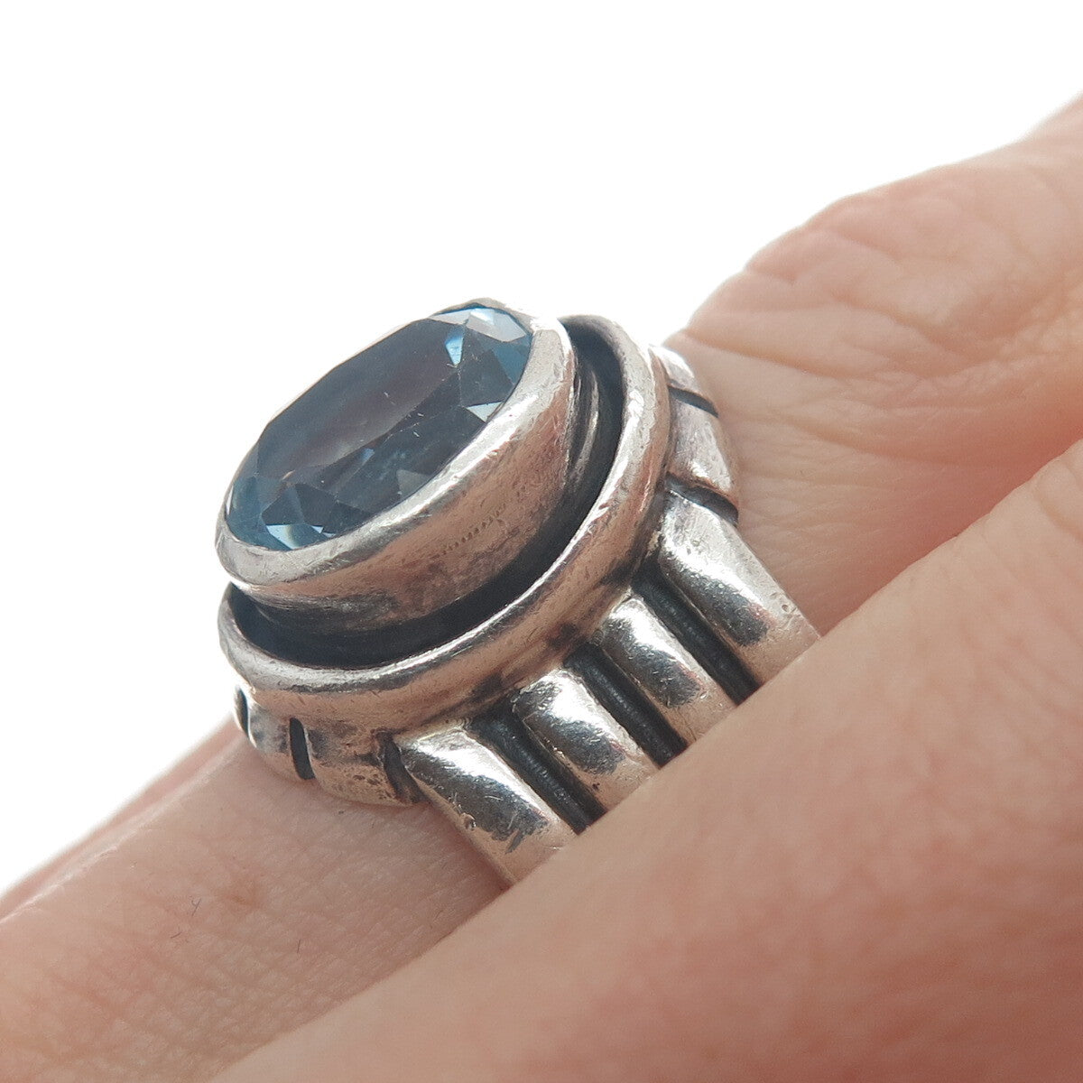 SILPADA 925 Sterling Silver Vintage Real Blue Topaz Multi-Row Ring Size 7.75