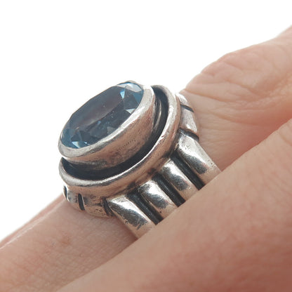 SILPADA 925 Sterling Silver Vintage Real Blue Topaz Multi-Row Ring Size 7.75