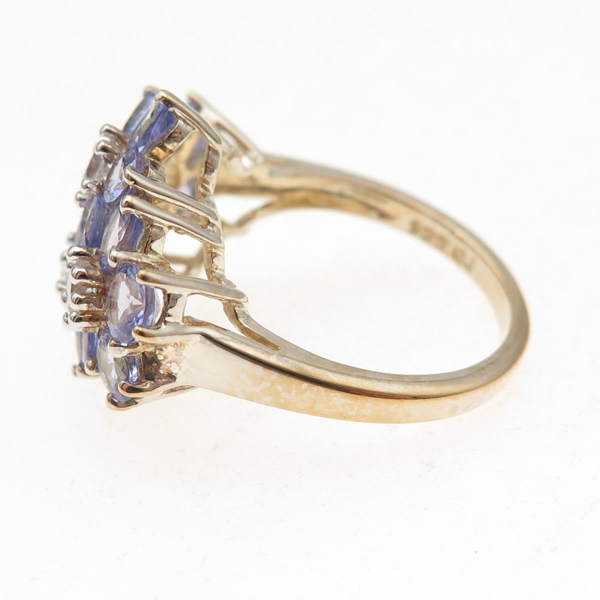 925 Sterling Silver Gold Plated Real Tanzanite & White Topaz Ring Size 8