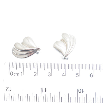 925 Sterling Silver Vintage Heart Ribbed Clip On Earrings