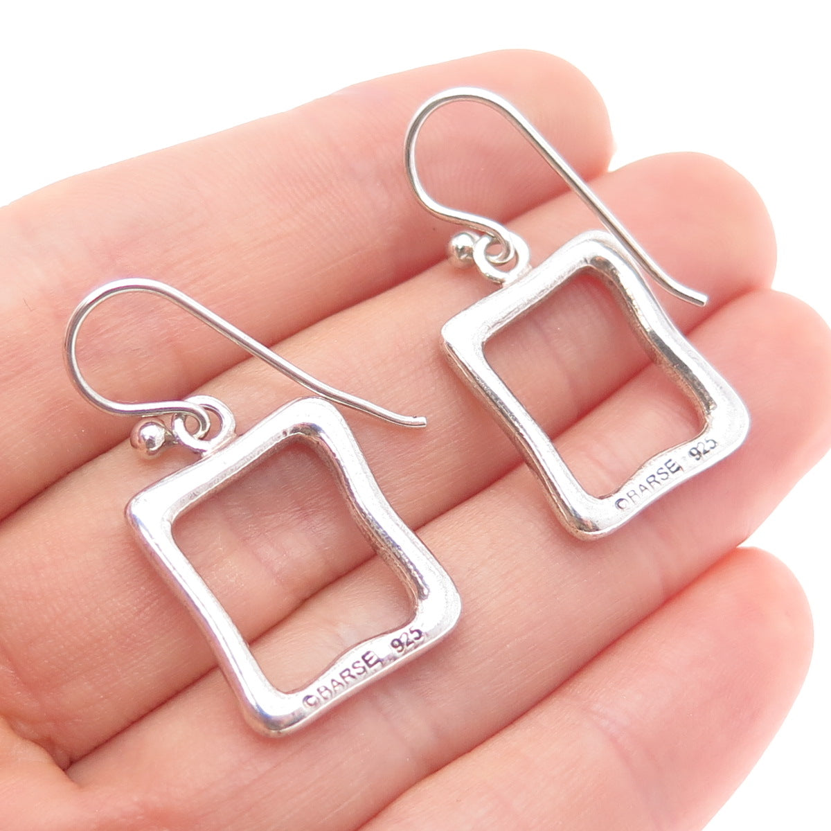 BARSE 925 Sterling Silver Vintage Modernist Square Dangle Earrings