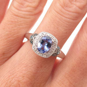 925 Sterling Silver Real Diamond & Tanzanite Ring Size 8