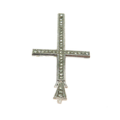 925 Sterling Silver Antique Art Deco Real Marcasite Cross Pendant