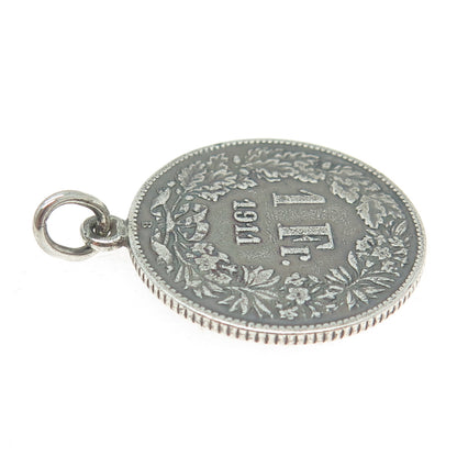 835 Silver Antique 1911 Switzerland One Franc Coin Pendant