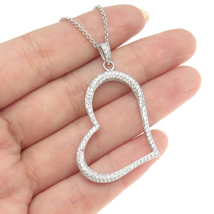 925 Sterling Silver Italy Round-Cut C Z Heart Rolo Chain Necklace 18"