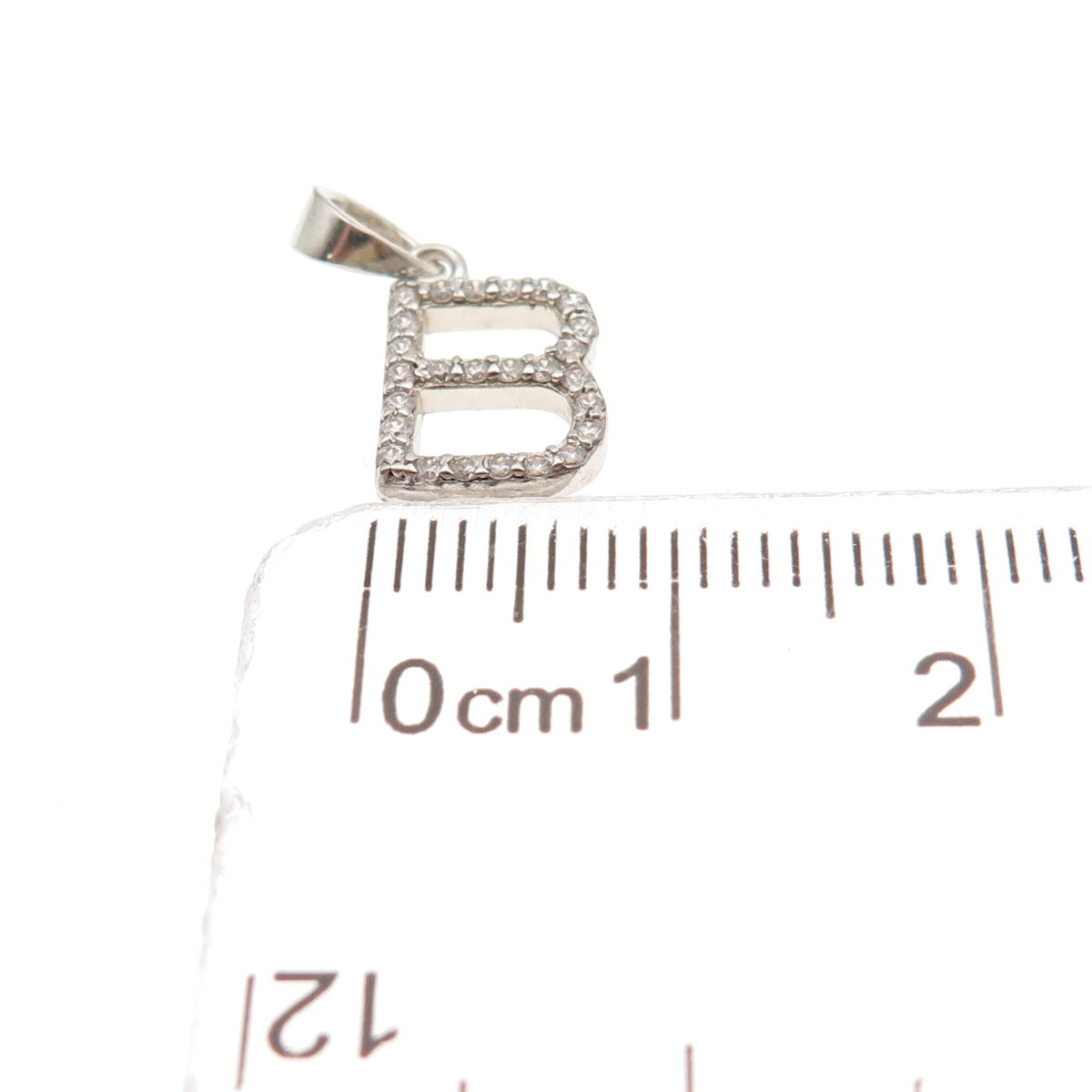925 Sterling Silver Round-Cut C Z Letter B Initial Mini Charm Pendant