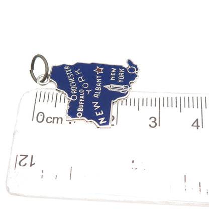 925 Sterling Silver Vintage Enamel New York State Map Charm Pendant
