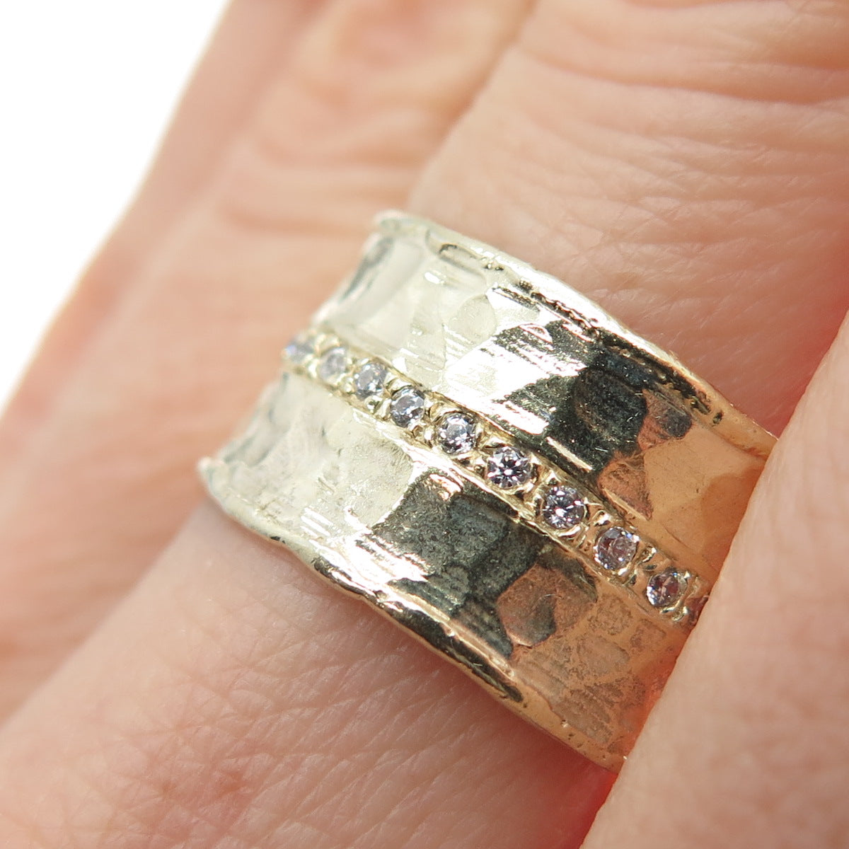 YUVAL & MICHAL Sterling Gold Plated Vintage Israel C Z Hummered Ring Size 7.25