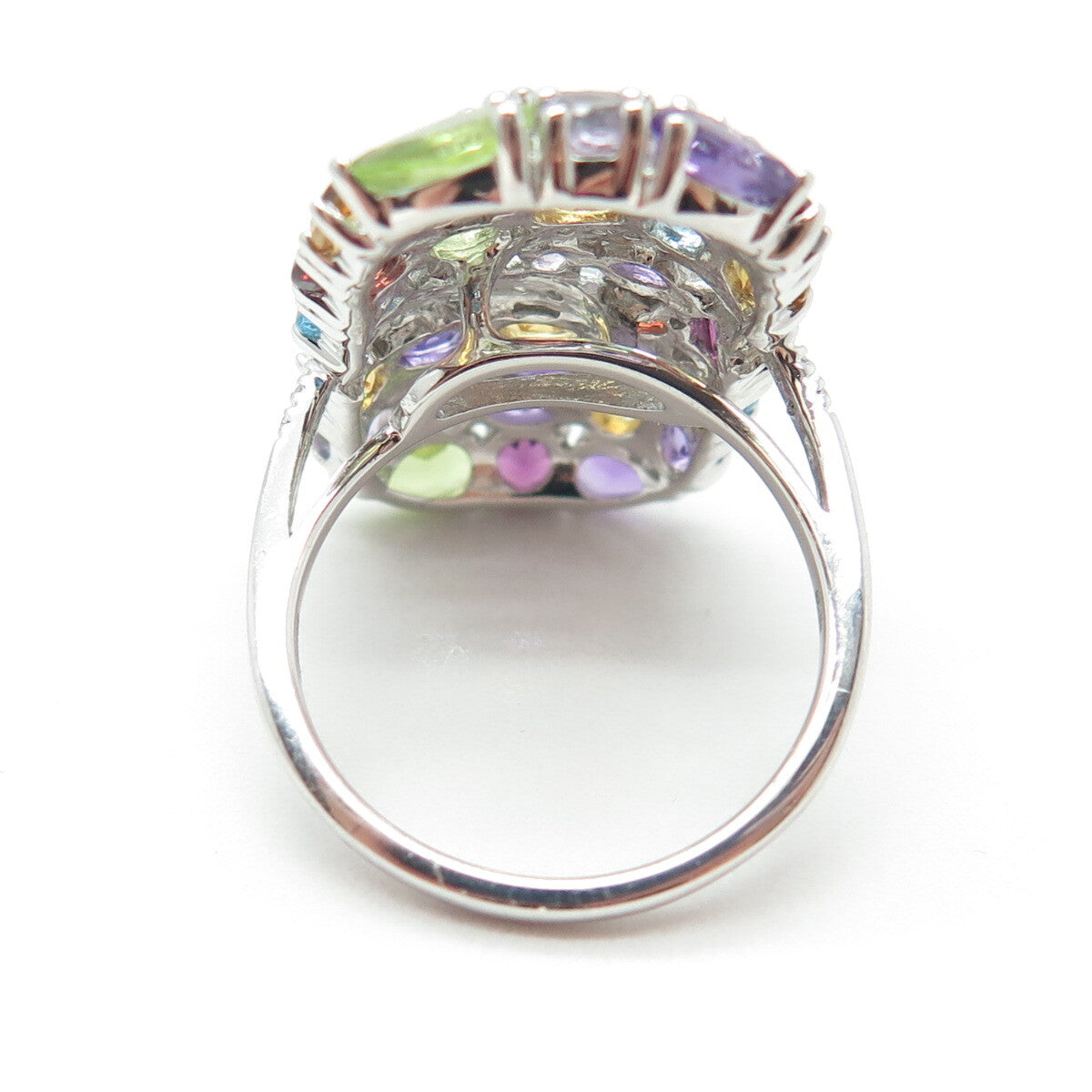 DSMK 925 Sterling White & Blue Topaz Amethyst Citrine Peridot Garnet Ring Size 7