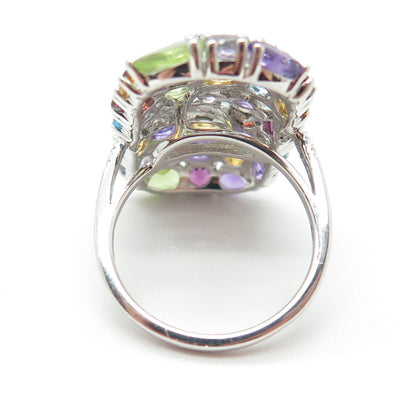 DSMK 925 Sterling White & Blue Topaz Amethyst Citrine Peridot Garnet Ring Size 7