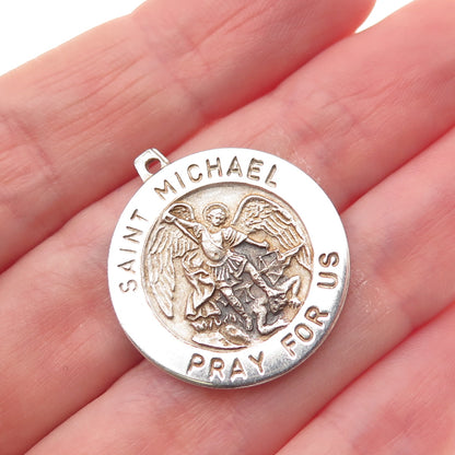 925 Sterling Silver Vintage Italy St. Michael Religious Tag Charm Pendant