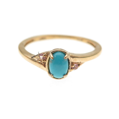 Chuck Clemency 925 Sterling Gold Plated Real Turquoise Pink Topaz Ring Size 7.25