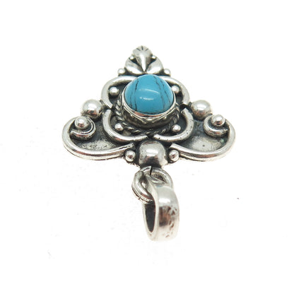 925 Sterling Silver Vintage Real Turquoise Gem Butterfly Boho / Ethnic Pendant