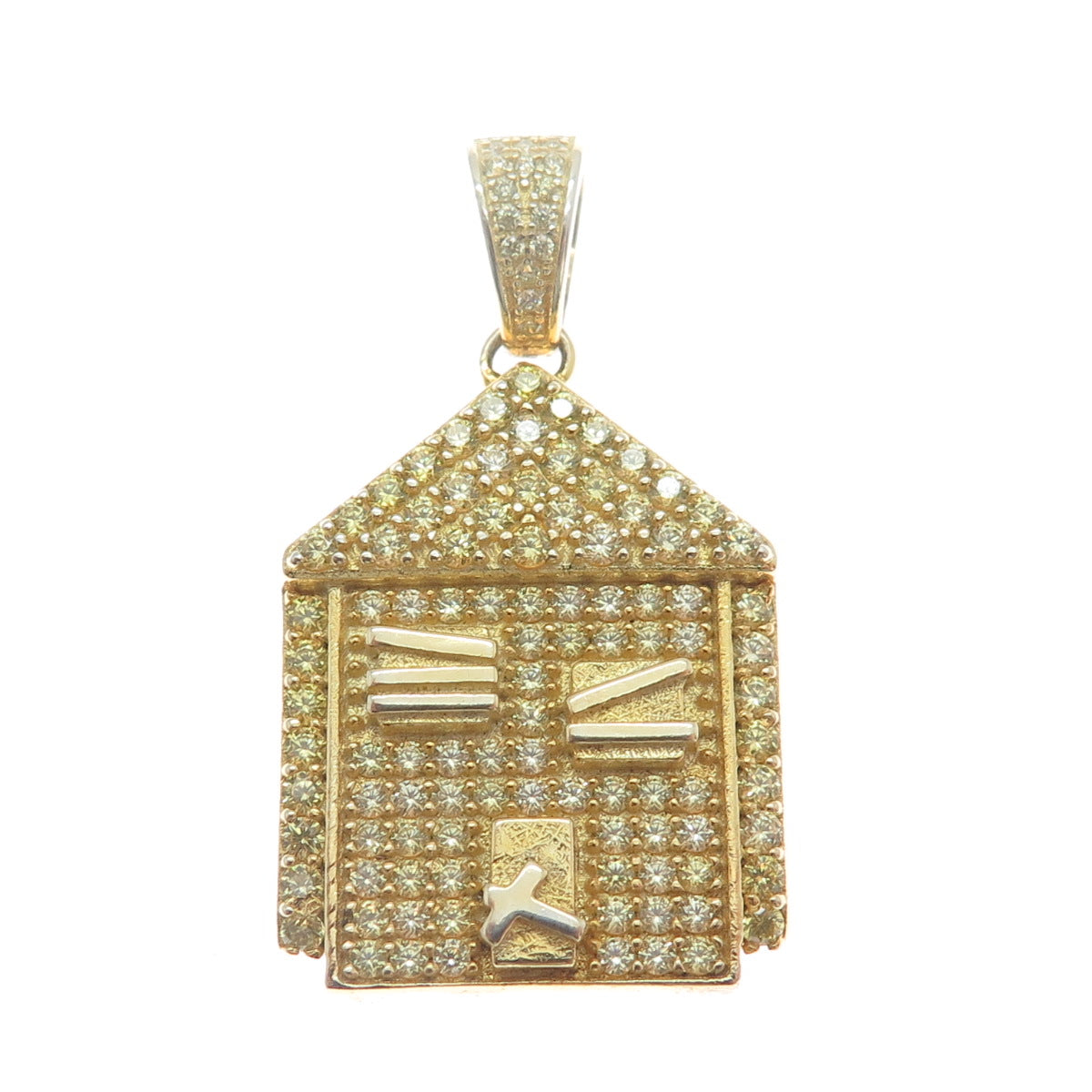 925 Sterling Silver Gold Plated Round-Cut C Z House Charm Pendant