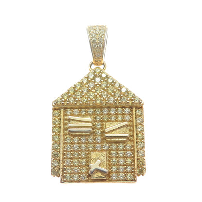 925 Sterling Silver Gold Plated Round-Cut C Z House Charm Pendant