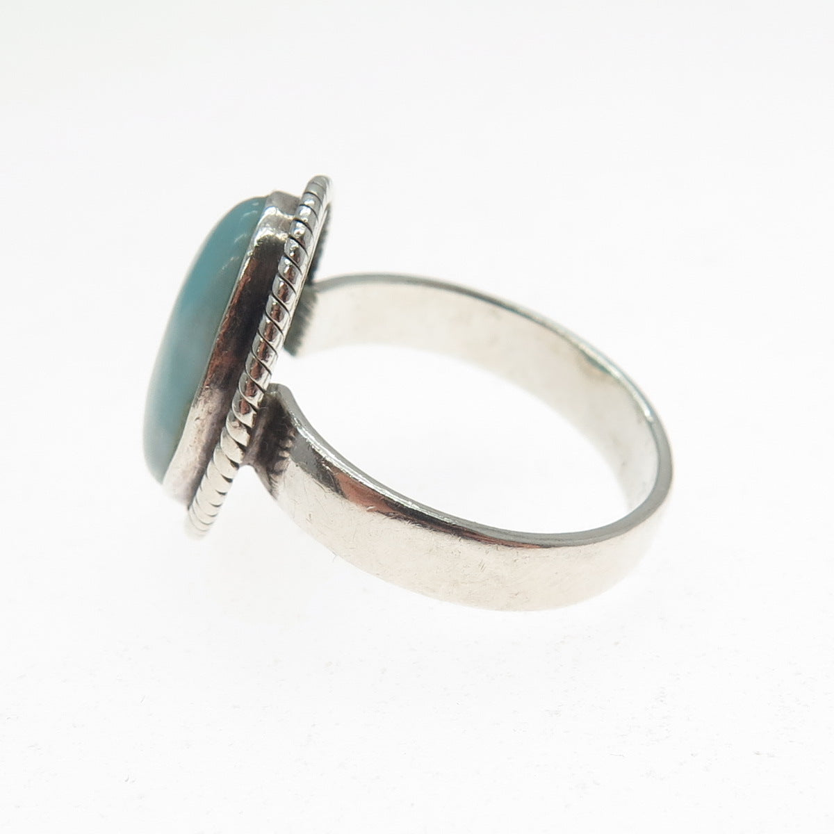925 Sterling Silver Vintage Southwestern Real Cabochon Larimar Ring Size 7.5
