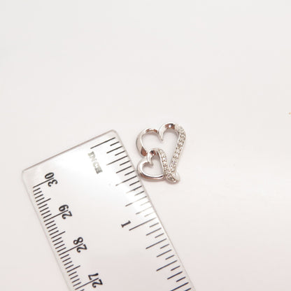 925 Sterling Silver Real Diamond Couple of Heart Slide Pendant