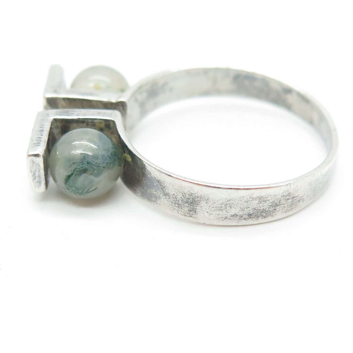 925 Sterling Silver Vintage Siam Real Agate Gem Engraved Gap Ring Size 8.75