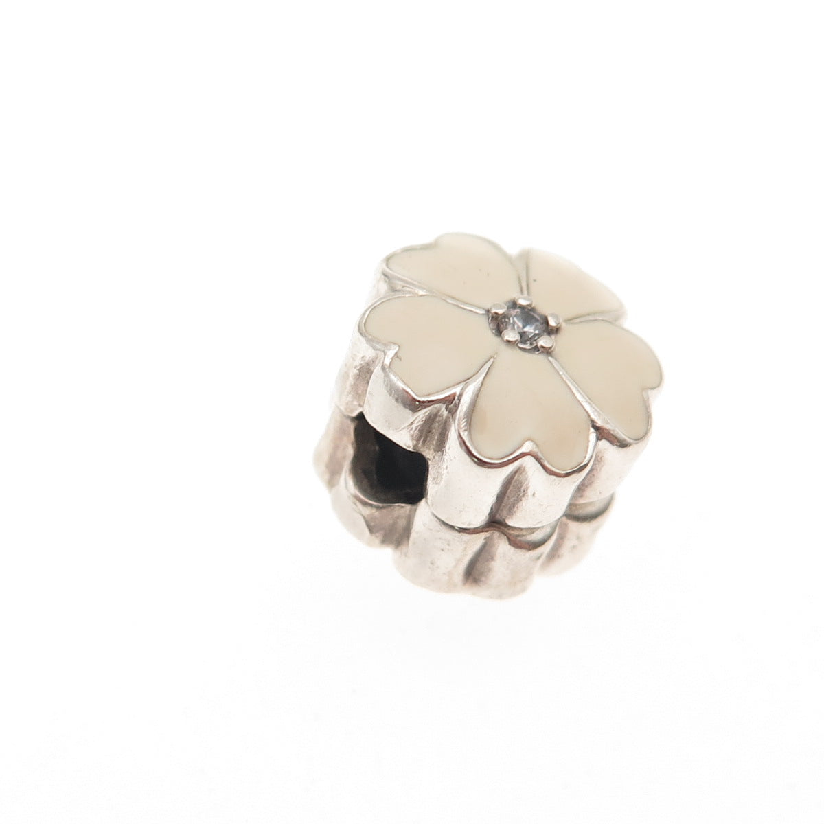 Pandora 925 Sterling Silver Enamel & C Z Primrose Floral Clip Charm