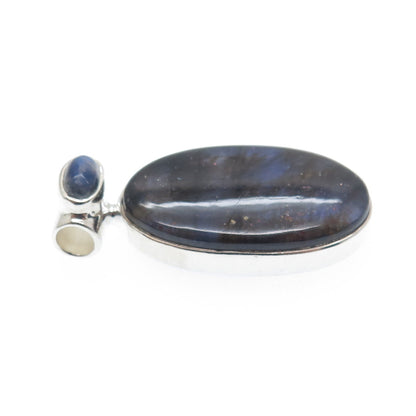 925 Sterling Silver Vintage Real Cabochon Lepidolite & Moonstone Slide Pendant