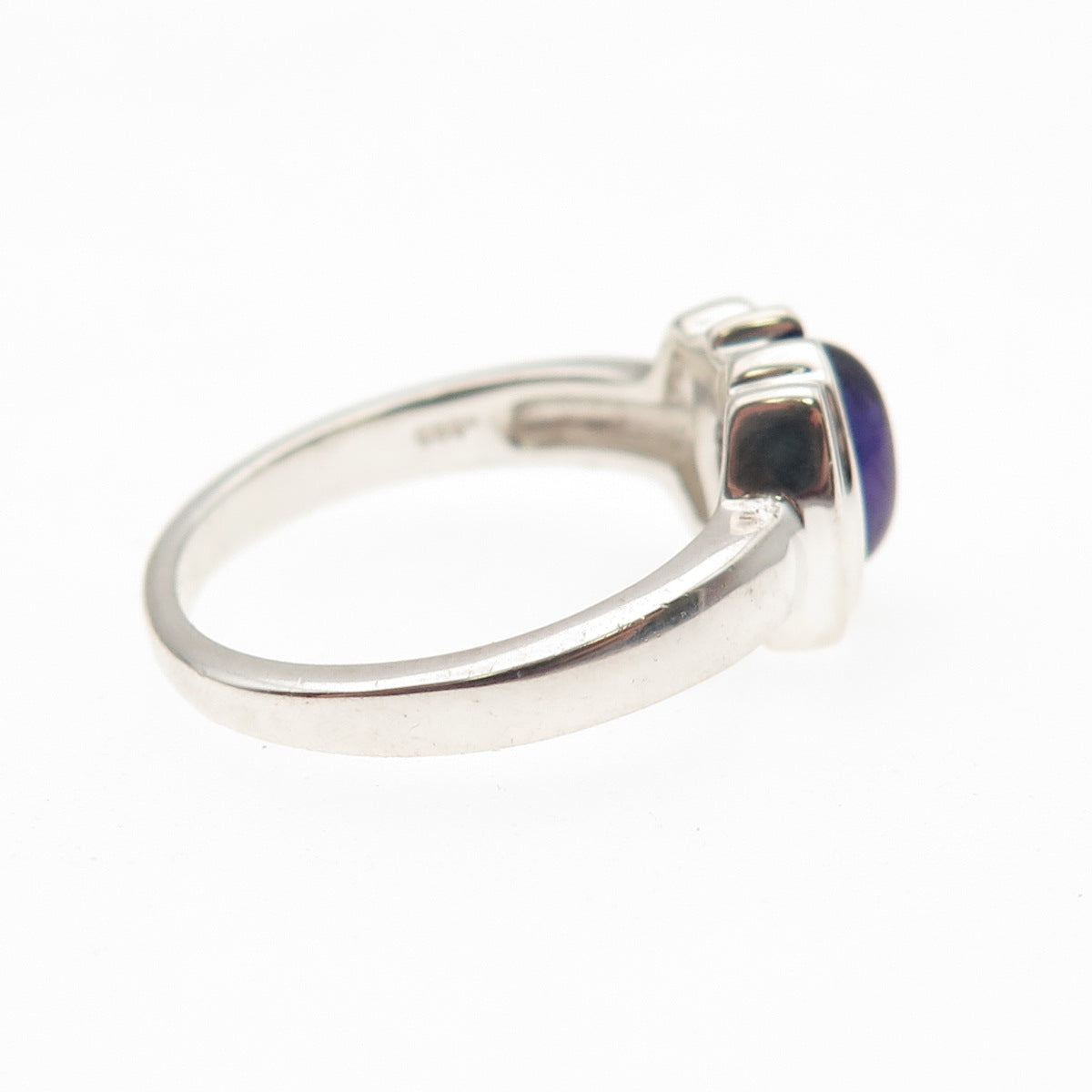 925 Sterling Silver Real Cabochon Amethyst Modernist Ring Size 7