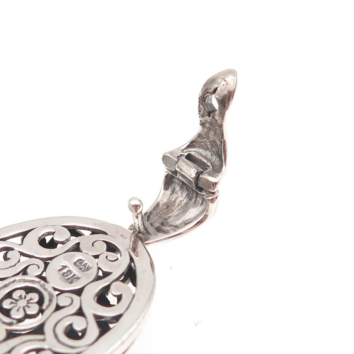 925 Sterling Silver 18K Gold Vintage Floral Ornate Oxidized Charm Pendant