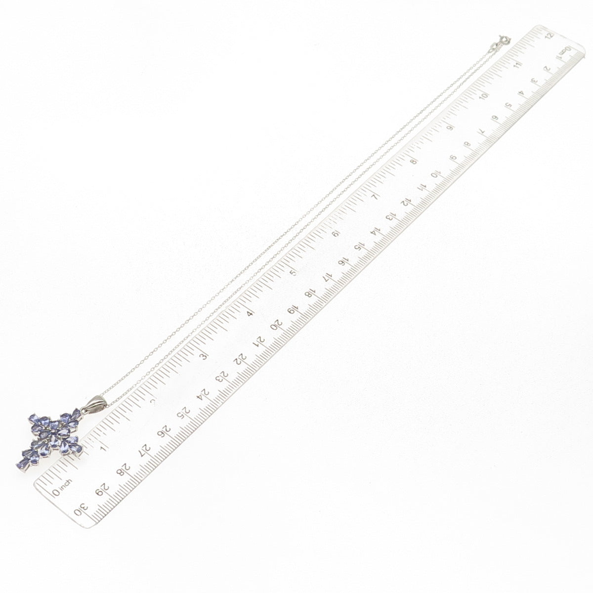 Chuck Clemency 925 Sterling Silver Real Tanzanite Cross Cable Chain Necklace 20"
