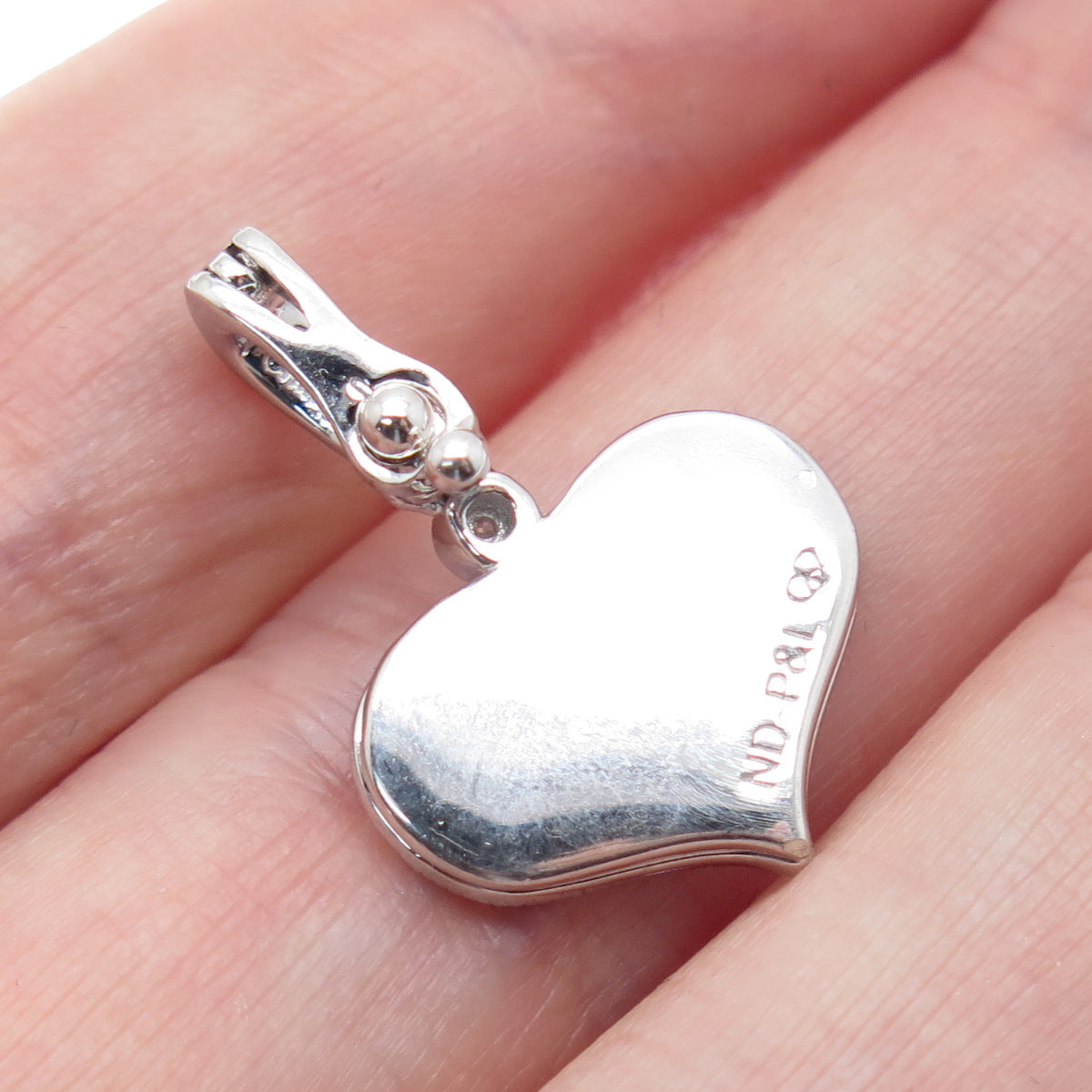 925 Sterling Silver Round-Cut C Z Peace Symbol Heart Minimalist Charm Pendant