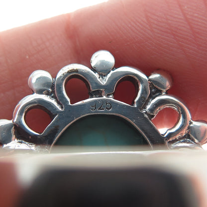 925 Sterling Silver Vintage Mountain Turquoise Flower Oxidized Ring Size 8.75