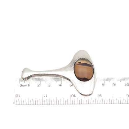 925 Sterling Silver Vintage Real Agate Modernist Oxidized Slide Pendant