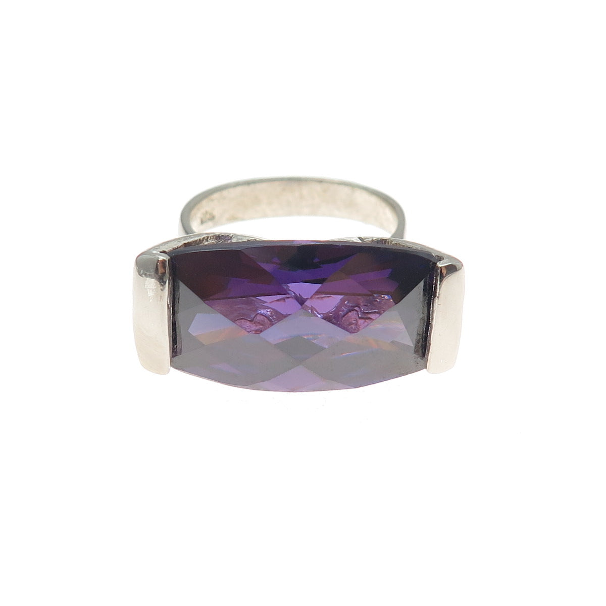 925 Sterling Silver Vintage Nano Amethyst Modernist Ring Size 7.25