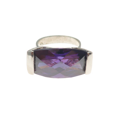 925 Sterling Silver Vintage Nano Amethyst Modernist Ring Size 7.25