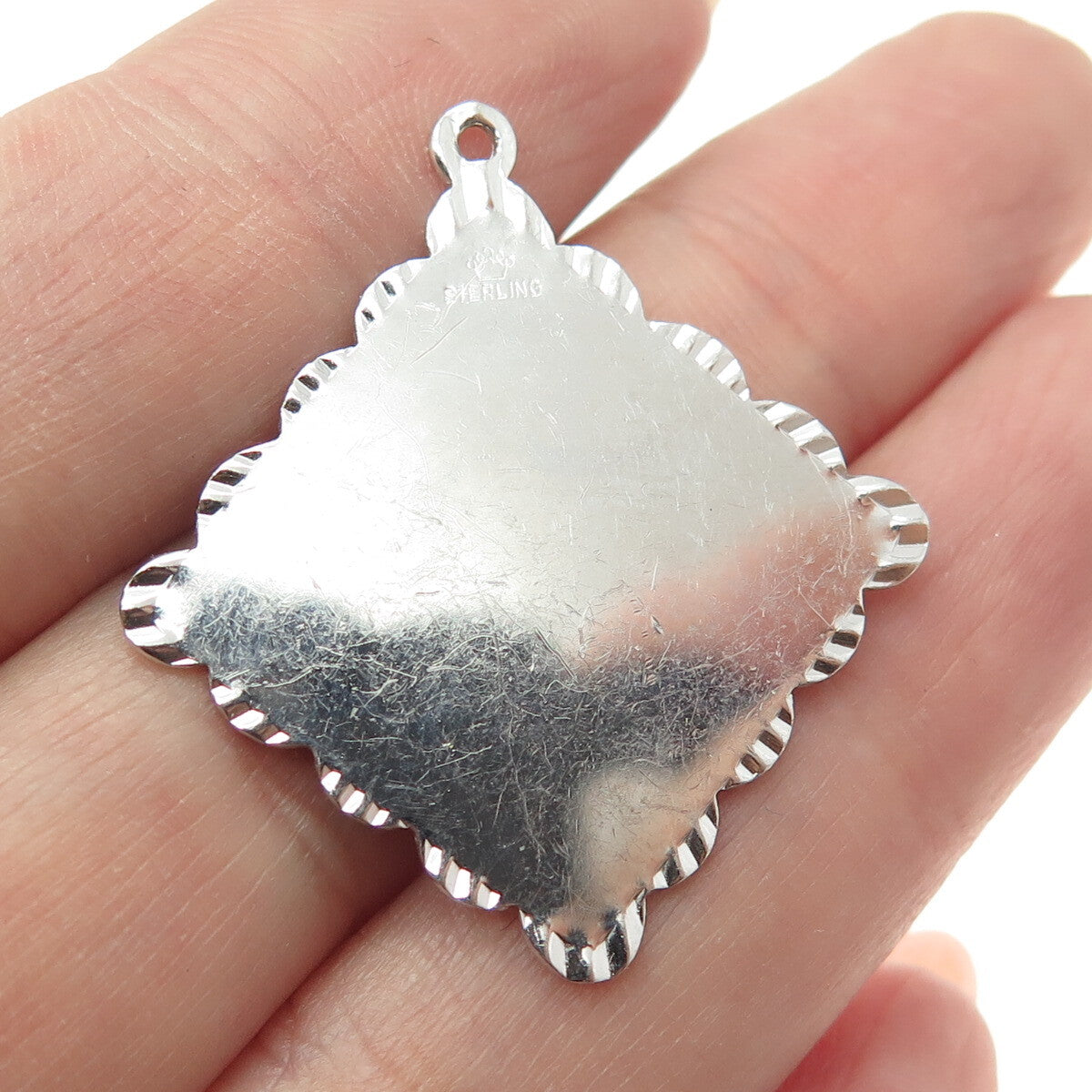 CROWN 925 Sterling Silver Vintage Red Glass "Merry Christmas" Tree Pendant