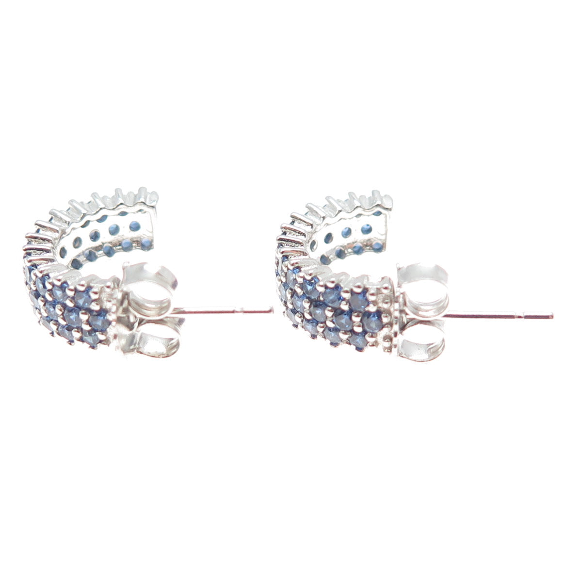 DSMK 925 Sterling Silver Round-Cut Blue C Z Half Hoop Earrings