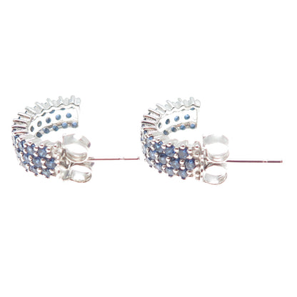 DSMK 925 Sterling Silver Round-Cut Blue C Z Half Hoop Earrings
