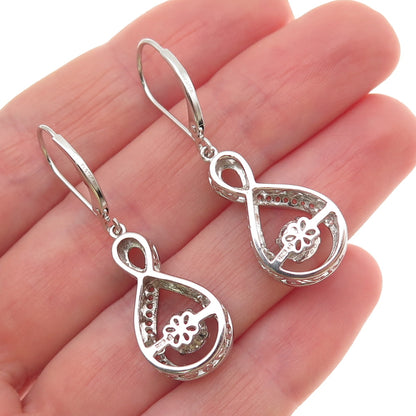 925 Sterling Silver Real Round-Cut White Topaz Infinity Dangle Earrings