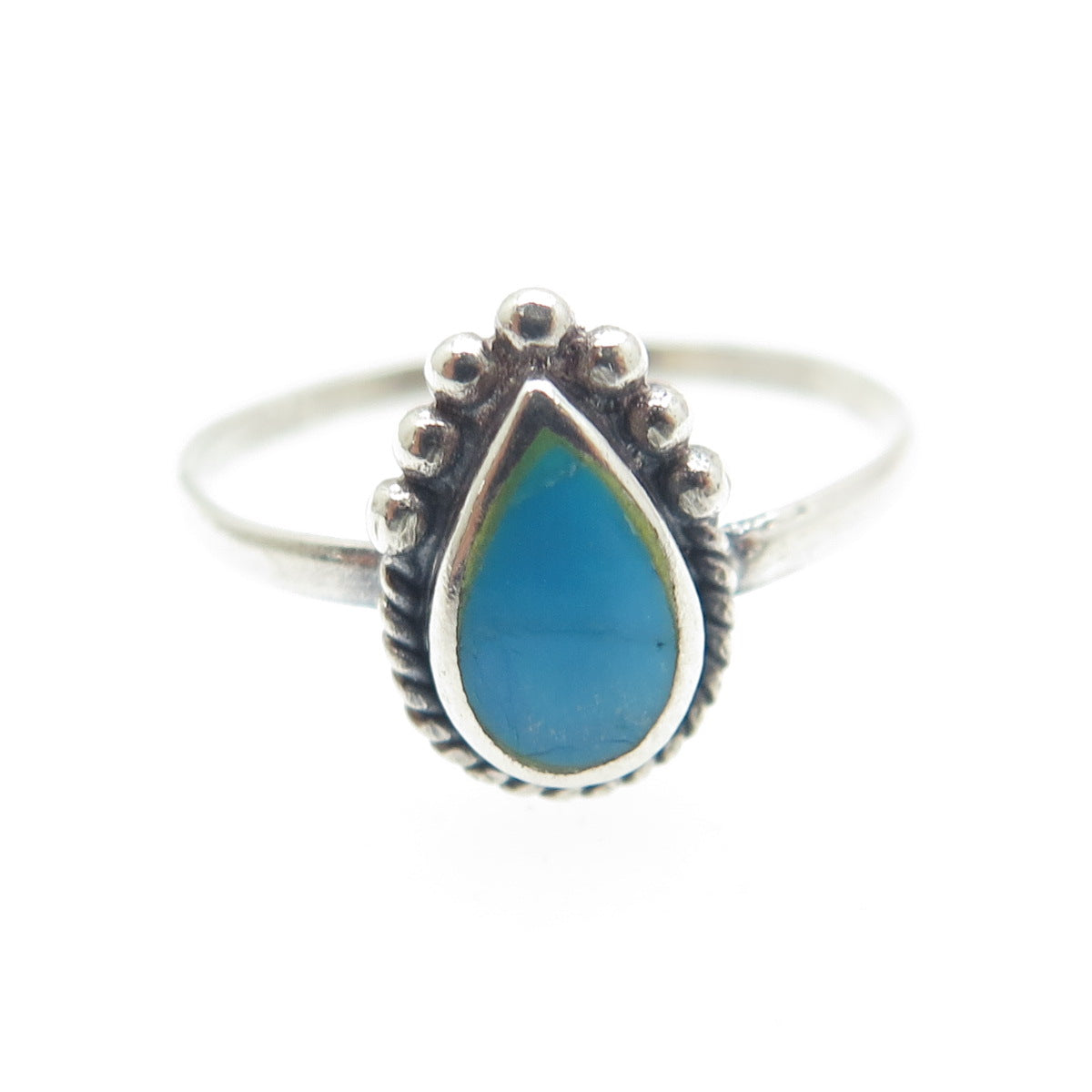 Old Pawn Sterling Silver Vintage Southwestern Bisbee Turquoise Ring Size 5.75