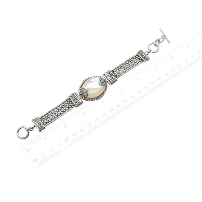 SUARTI BALI 925 Sterling Vintage Real MOP Ornate Heart Woven Link Bracelet 7.25"