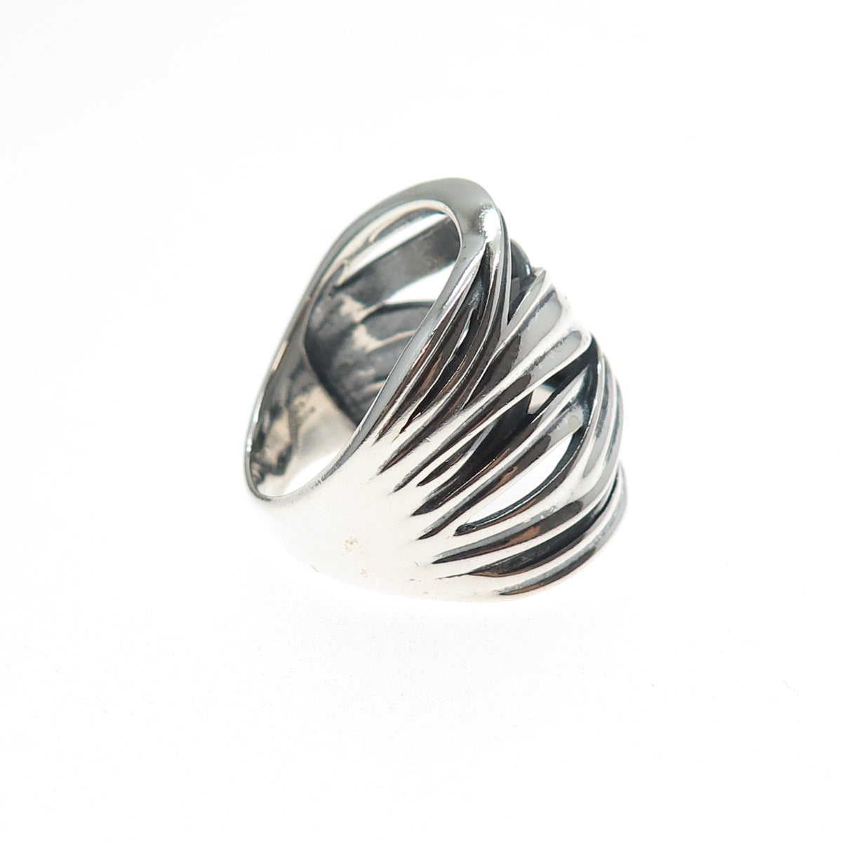 925 Sterling Silver Vintage Modernist Crisscross Oxidized Ring Size 9.25