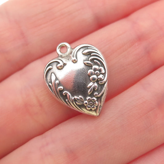 925 Sterling Antique Art Deco Engraved Floral Heart Chatelaine Mini Pendant